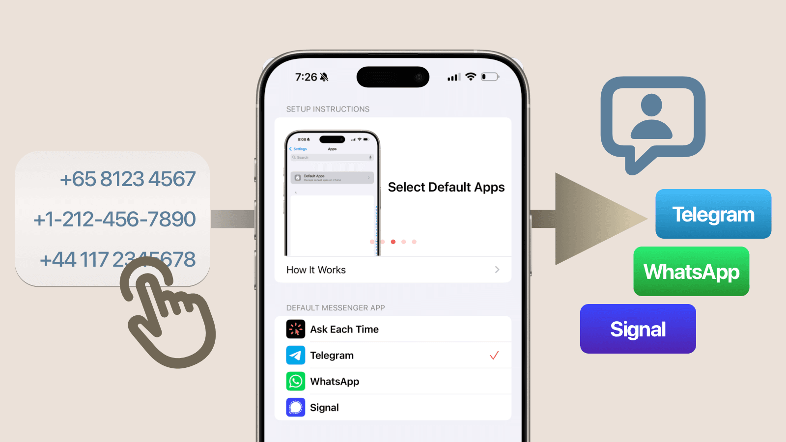 Set Unsupported Messaging Apps as iOS defaults with DefaultSMS